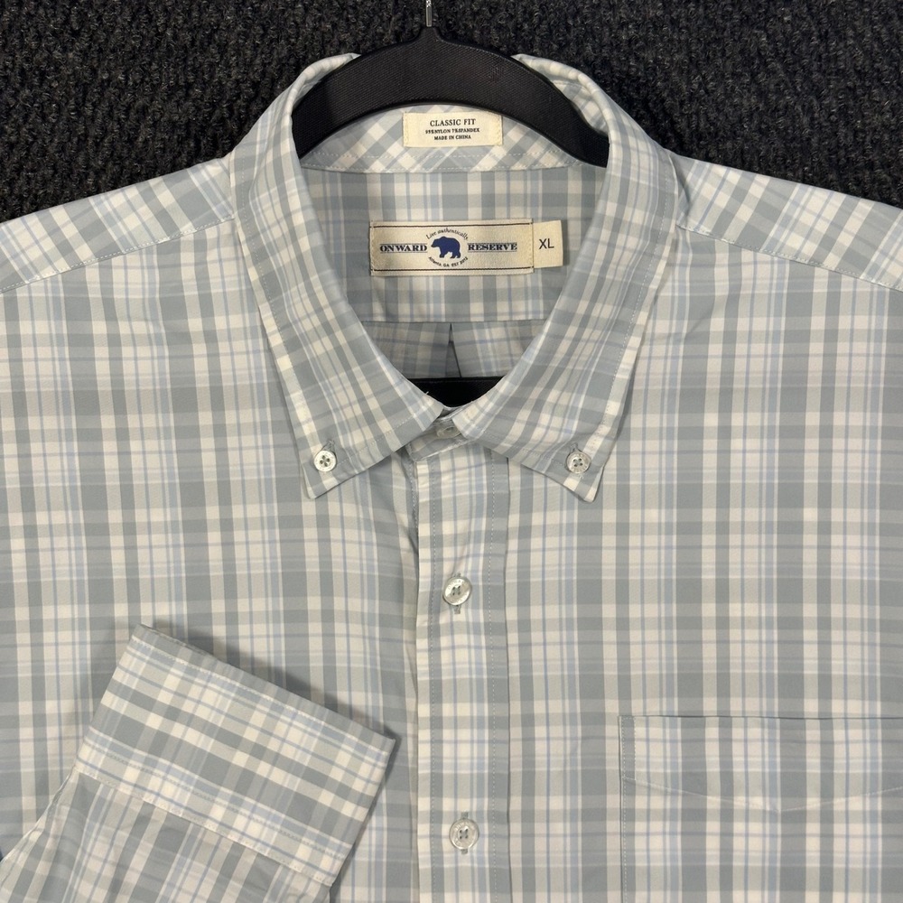Onward Reserve Performance Shirt Mens XL Classic Fit Blue Plaid Outdoor Hiking